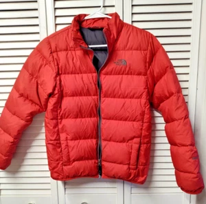 The North Face SZ L 14-16 Boys Red Blue Zip-Up Down Puffer Jacket Pls Read Flaw - Picture 1 of 11