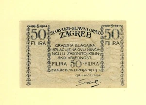 CROATIA 50 FILIRA 1919 ZAGREB CITY City money of ZAGREB RARE VF++ - Picture 1 of 2