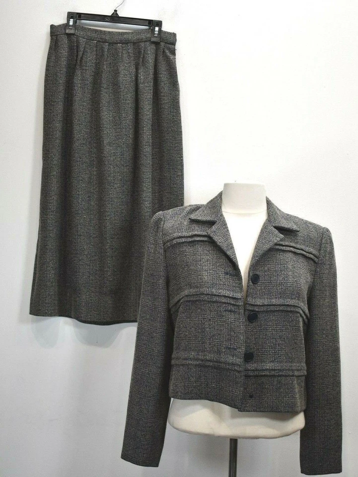 Cynthia Howie Womens Gray Button Front Blazer Pleated Long Skirt 2 Piece Set 4 - Image 1 of 4