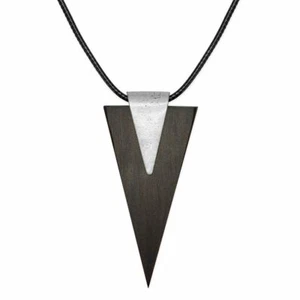 Collana Con Legno / Ciondolo IN Metallo Triangolare Nastro Tessuto Braun Argento - Foto 1 di 1