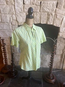 Talbots irische Leinenbluse gemischt grün Kurzarm Knopfleiste S 38” 25” - Bild 1 von 12