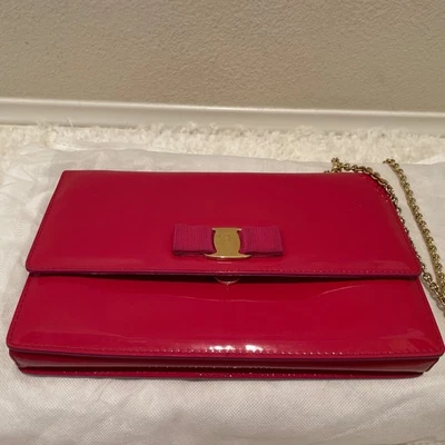 Salvatore Ferragamo Pink/Red Patent Slim Crossbody Purse with Gold Tone Hardware - Image 1 of 4