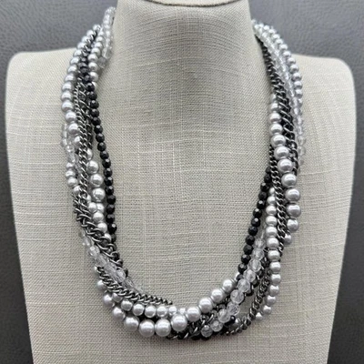 Collar Premier Designs Multi Hilo Bordillo Cadena Cuentas Imitación Perla Capas 20" Foto 1 de 4