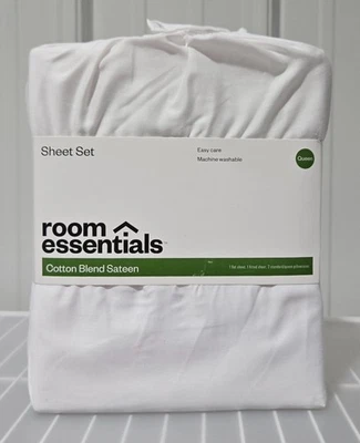 Room Essentials Easy Care Cotton Sateen Queen 4 Pc White Sheet & Pillowcase Set - Image 1 of 4