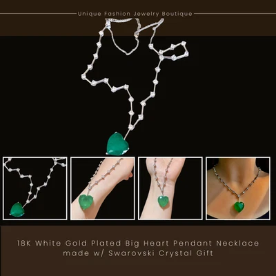 Collar Colgante Corazón Esmeralda Verde Laboratorio Chapado en Oro Blanco 18K Regalo de Navidad Foto 1 de 4