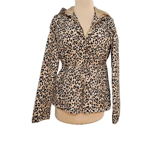 Kim Rogers Petite Medium Lined Rain Slicker Windbreaker Jacket Cheetah Tan - Picture 1 of 16