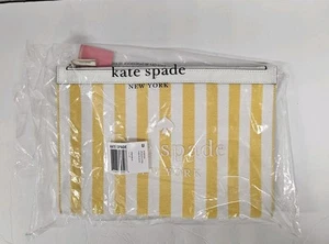 Kate Spade Street Striped Printed Canvas Large Zip Pouch Yellowsesame WLR00560 - Picture 1 of 8