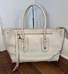 Alexander McQueen Large Leather Tote City Bag Whipstitch Skull Beige Gray Auth - Picture 1 of 19
