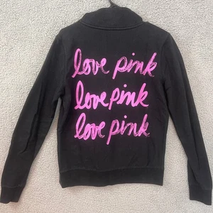 Felpa Victoria's Secret ROSA nera Love rosa quarto zip taglia donna small - Foto 1 di 9