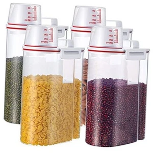 Rice Storage Bin 4 Pcs Cereal Containers Dispenser with Measuring Cup Red - Picture 1 of 8