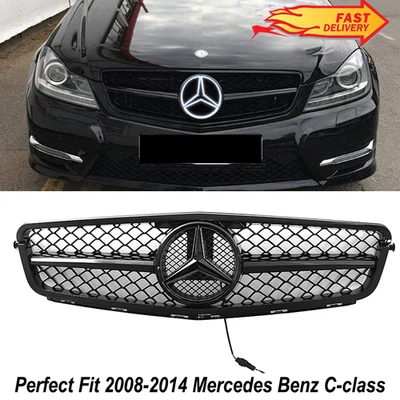 For 2008-2014 Mercedes Benz W204 C250 C300 C350 Front Grille Grill W/LED Emblem - Image 1 of 4