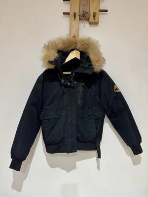 Zavetti Canada Women's Gabellia Black Fur Hooded Bomber Winter Coat Jacket Sz M - Image 1 of 4