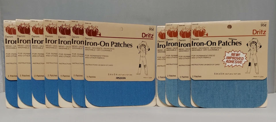 Vintage Dritz Denim Iron-On 5" x 5" Patches - Light Blue, Dark Blue - Made USA - Image 1 of 1