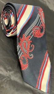 Vintage Wide Neck Tie Paisley Stripe Red Blue Black White Polyester Ugly Funky - Picture 1 of 11