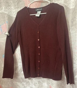 SAG HARBOR maglione cardigan donna bordeaux a costine con bottoni taglia M - Foto 1 di 8
