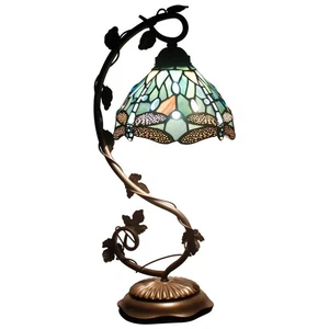 Tiffany Lamp Sea Blue Stained Glass Dragonfly Style Desk Reading Light, Metal... - Picture 1 of 9