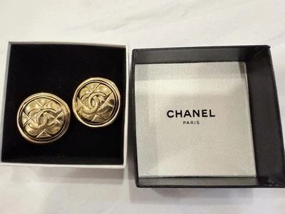 Chanel 24k Gold Platted Quilted Round Earing with /Box Auth - Image 1 of 4