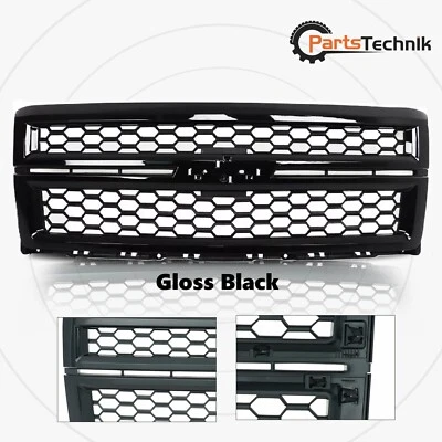 Front Upper Honeycomb Grille Gloss For 2014-2015 Chevrolet Silverado 1500 Black - Image 1 of 4