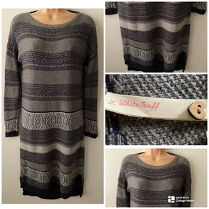 White Stuff Jumper Dress Sz 10 Grey Blue Sleeved Midi Casual Women - Picture 1 of 10