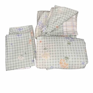 Juego de Sábanas Doble Muelles Vintage Verde Guinga Naranja Púrpura Floral Descolorido - Imagen 1 de 9