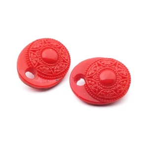 Lote (2) Vintage Checo Años 30 Rojo Floral Ovalado Estrás Sangría Cristal Botones 23mm - Imagen 1 de 2