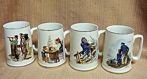 4 Vintage Japan Norman Rockwell Museum 12 Unzen Keramik Maritim Thema Tassen 1985 - Bild 1 von 12