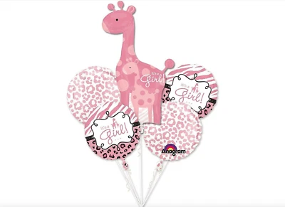 NUEVO EN PAQUETE Ramo Globo Lámina Jirafa Safari Rosa Bebé Niña 5 Género Revelación Foto 1 de 3