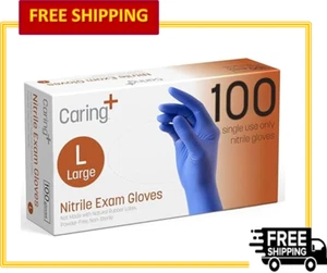 Caring Powder-Free Disposable Nitrile Exam Gloves, Blue, S/ M/ L/ XL, 90/100 Pk - Picture 1 of 8