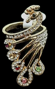PEACOCK RING with CRYSTALS Gold Tone Sz. 20 NEW WITH TAG Statement SPARKLE Ring - Picture 1 of 12