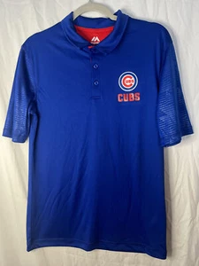 Majestic Chicago Cubs Mens Small Blue Short Sleeve Athletic Polo Golf Shirt S - Picture 1 of 7