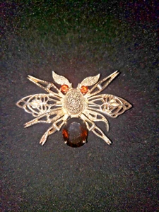 Sterling Gemstone BEE- WASP - CRAB vintage Huge Brooch 2.5" Fertility 24 Grams - Picture 1 of 18