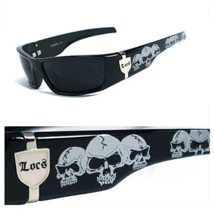 Locs Mens Cholo Biker Sunglasses - Black (Skull) LC55 - Picture 1 of 4