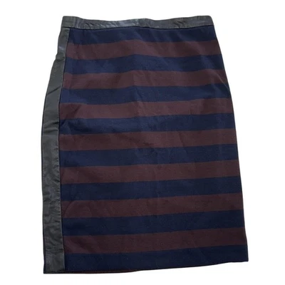 Falda Club Monaco Mujer 00 Azul Rojo Rayas Imitación Cuero Borde Lápiz Carrera Foto 1 de 4