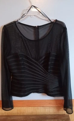 Vintage JS Collections Black Formal Sheer Top With Back Zip Size 16 - Image 1 of 4