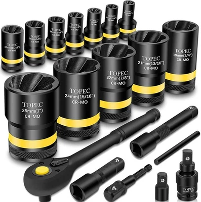 Kit de herramientas removedor de tuercas 19 piezas 10-25 mm juego de enchufes extractores de pernos pelados 1/2" Foto 1 de 4