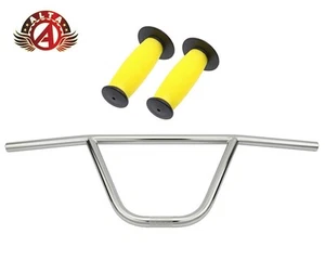 Alta BMX C.W Handlebar 22.2mm Chrome 115mm long Mushroom Grips Black/yellow - Picture 1 of 1