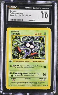 CGC 10 GEM MINT Tangela 1999 Base Set 1st Edition Shadowless 66/102 Pokemon Card - Image 1 of 2