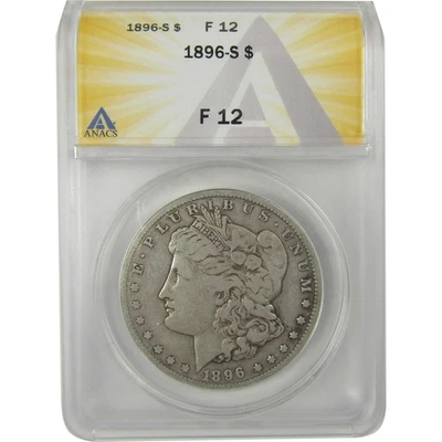 1896 S Morgan Dollar F 12 ANACS Silver $1 Coin SKU:I20775 - Image 1 of 4
