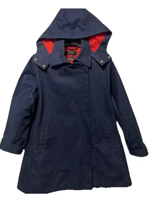 Chaqueta de lluvia J Crew línea A para mujer talla PXS azul marino con capucha desmontable Foto 1 de 4