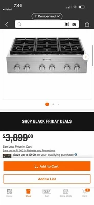 KitchenAid KCGC506JSS 36 дюймов шириной 6 горелок газовая плита * новый * - Изображение 1 из 4