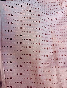 VTG PINK Cotton Broderie Anglaise Embroidered Eyelet Circles Stripes 44"x36" - Picture 1 of 8