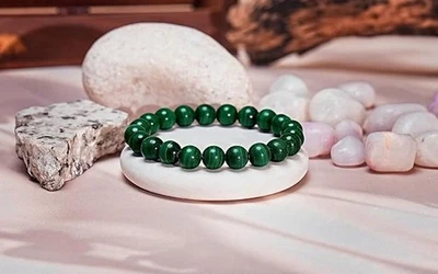 Pulsera de cristal de malaquita premium de curación natural cuentas certificadas Foto 1 de 4