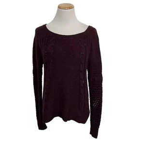 American Eagle Womens Sweater Size Small Cable Knit Open Back Maroon New - Picture 1 of 6