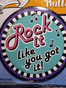 "NUEVO Pin BOTÓN JUMBO Hallmark Party Express ""Rock it Like you got it"" Retro 4" - Imagen 1 de 16