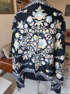 ESTOLA DE PASHMINA NEGRA DE POR VIDA MEJOR DISEÑADOR CREWEL BORDADA A MANO 100% CACHEMIR - Imagen 1 de 10