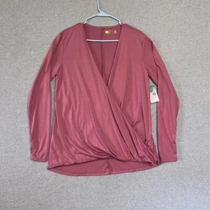 Xersion Top Womens Large Pink Rose Long Sleeve Crossover Relaxed Fit New - Picture 1 of 9