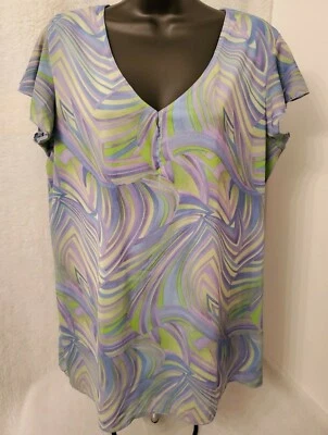 Camisa Top Blusa Planet Motherhood Mujer Talla XL X Grande Azul Verde Púrpura Foto 1 de 4