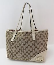 Auth GUCCI Brown GG Canvas and Leather Abbey New Britt Tote Bag Purse #56363