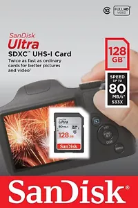 SanDisk 128GB SDXC 128G SD Ultra 80MB/s 533x USH-I C10 SDSDUNC-128G NEW - Picture 1 of 4