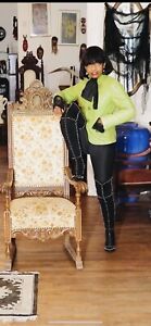 Designerska Sonia Bogner limonkowa zielona skóra damska kurtka z długim rękawem zamek błyskawiczny płaszcz 8